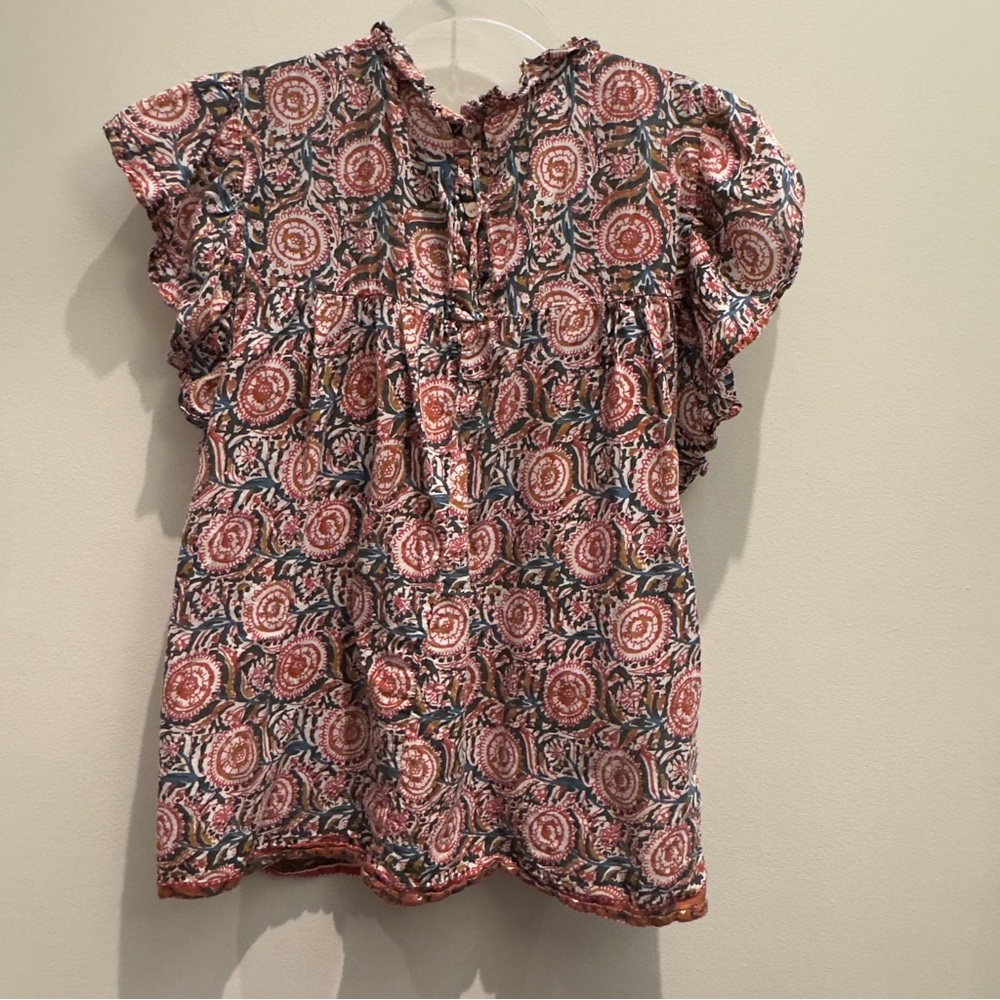 Jennifer And Grace Women's Lattice Yoke Printed Blouse Top Size L - Picture 3 of 7